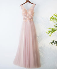 Black Wedding Dress, Pink V Neck Lace Long Prom Dress, Cheap Evening Dress