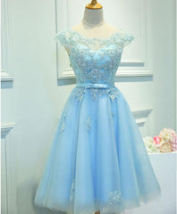 Bridesmaid Dress Mdae To Order, Light Blue Lace Tulle Short Prom Dress, Homecoming Dress