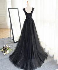 Evening Dresses 2032, Black A Line Tulle Lace Long Prom Dress, Evening Dress