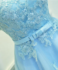 Bridesmaids Dress Under 115, Light Blue Lace Tulle Short Prom Dress, Homecoming Dress