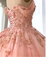 Wedding Dress For Brides, Quince Dresses Pink Ball Gowns Off the Shoulder Wedding Dress