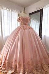Wedding Dresses Bridesmaids, Quince Dresses Pink Ball Gowns Off the Shoulder Wedding Dress