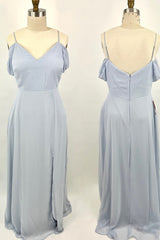 Cute Dress Outfit, Off the Shoulder Light Blue Chiffon Long Bridesmaid Dress