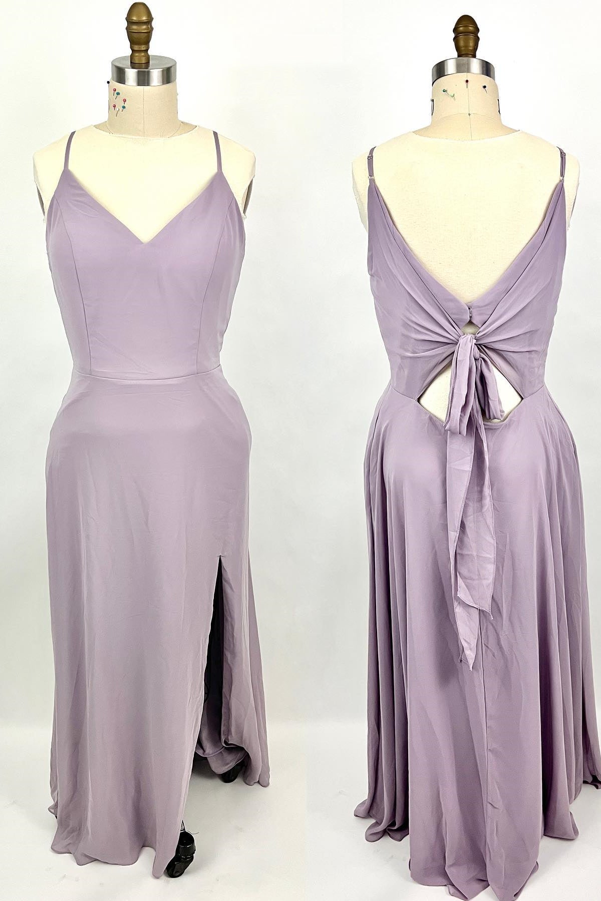 Hoco, Straps Purple A-line Long Bridesmaid Dress with Tie Back