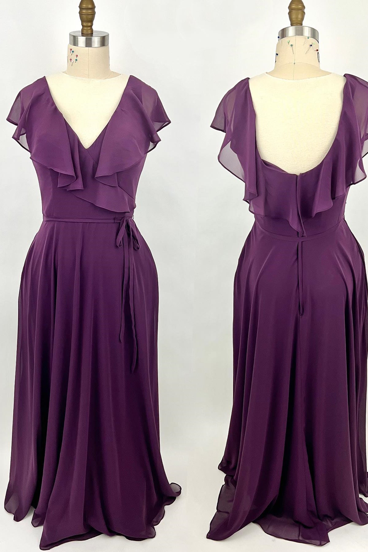 Formal Dress, Ruffles Purple Chiffon A-line Long Bridesmaid Dress