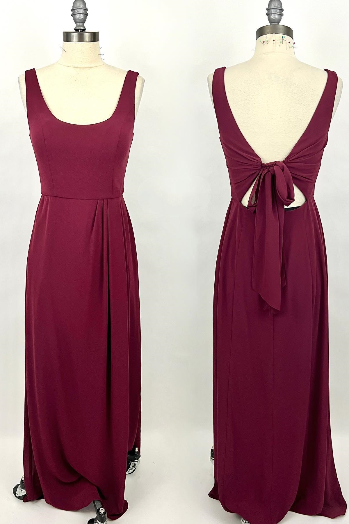 Prom Dress Backless, Simple Wine Red Scoop Long Bridesmaid Dress