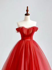 Bachelorette Party Games, Red A-Line Long Prom Dress, Red Tulle Formal Graduation Dresses