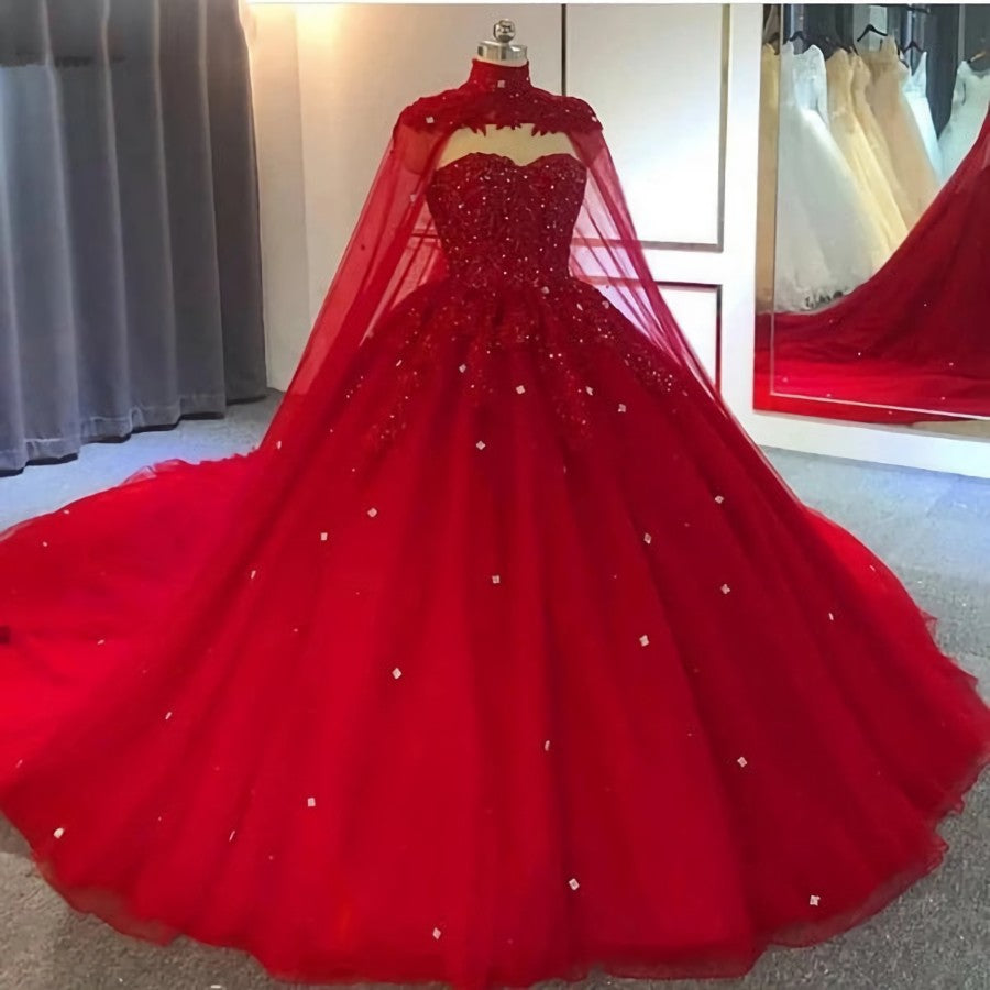 Wedding Dress White, Red Ball Gown Wedding Dresses Crystals Sweet 16 Quinceanera Dress,Prom Dress with Train