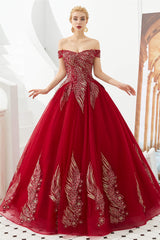 Party Dress Online, Off the Shoulder Sweetheart Applique A-line Floor Length Prom Dresses