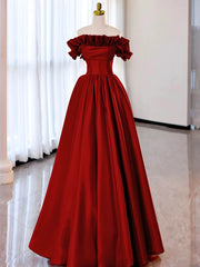 Winter Dress, Red Pink Satin Long Prom Dresses, Red Pink Satin Long Formal Evening Dresses