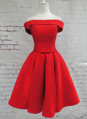 Prom Dresses Photos Gallery, Red Satin Short Party Dress, Red Off Shoulder Homecoming Dress