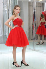 Fairy Dress, Red Sequined Tulle Strapless Homecoming Dresses