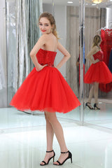 Yellow Dress, Red Sequined Tulle Strapless Homecoming Dresses