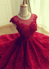 Bridesmaids Dress With Sleeves, Red Short Lace Homecoming Dresses,Knee-length Prom Dress,Party Gown