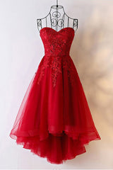 Bridesmaid Dress Elegant, Red Sweetheart Tulle High Low Homecoming Dress , Red Party Dress