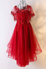 Bridesmaids Dresses Formal, Red Sweetheart Tulle High Low Homecoming Dress , Red Party Dress
