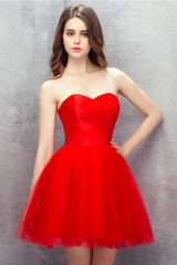 Dinner Outfit, Red Sweetheart Tulle Short Mini Homecoming Dresses