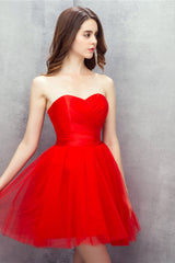 Party Dress Short Tight, Red Sweetheart Tulle Short Mini Homecoming Dresses