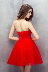 Party Dresses Short Tight, Red Sweetheart Tulle Short Mini Homecoming Dresses
