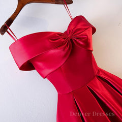 Bridesmaid Dress Inspo, Red Tea Length Prom Dresses, Red Tea Length Formal Bridesmaid Dresses