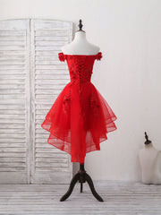 Party Dress Dresses, Red Tulle Lace Off Shoulder Short Prom Dress, Red Homecoming Dress