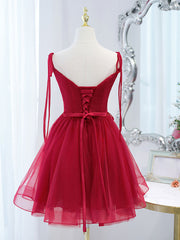 Formal Dress Style, Red Tulle Lace Short Prom Dress Red Lace Puffy Homecoming Dress