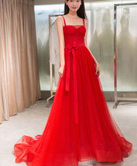 Dream Wedding, Red Tulle Long Prom Dress, Red Tulle Evening Dress