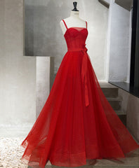 Fall Wedding Color, Red Tulle Long Prom Dress, Red Tulle Evening Dress