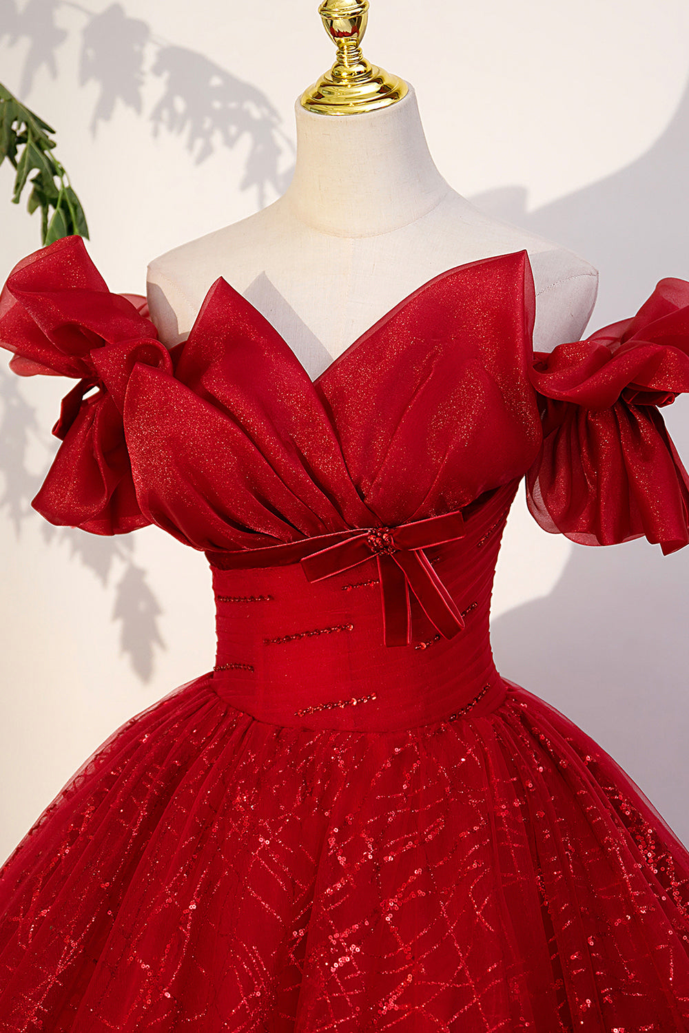 Homecoming Dress 2022, Red Tulle Sequins Long Formal Dress, Off the Shoulder Evening Dress