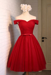 Cute Dress Outfit, Red Tulle Short Prom Dresses,A-Line Semi Formal Dress