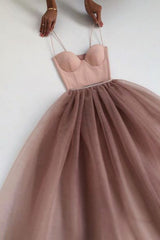 Bridesmaid Dresses Mismatched Spring, Dusty Rose A-Line Tulle Floor Length Spaghetti Straps Sweetheart Evening Party Dresses Prom Dresses