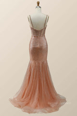 Prom Dress With Pockets, Rose Gold Shimmer Mermaid Long Formal Dress