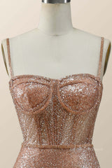 Prom Dress Ball Gown, Rose Gold Shimmer Mermaid Long Formal Dress