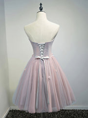 Prom Dresses Designer, Rose Pink Short Floral Prom Dresses, Short Graduation Homecoming Dress with Beaded Flower