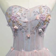 Prom Dress Design, Rose Pink Short Floral Prom Dresses, Short Graduation Homecoming Dress with Beaded Flower