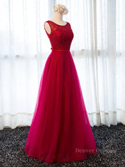 Party Dress Dress Up, Round Neck Burgundy Beaded Prom Dresses, Wine Red Beaded Formal Evening Bridesmaid Dresses