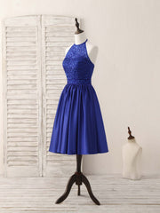 Homecoming Dress Shops Near Me, Royal Blue Satin Beads Short Prom Dress Blue Homecoming Dress
