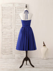 Homecoming Dresses Blue, Royal Blue Satin Beads Short Prom Dress Blue Homecoming Dress