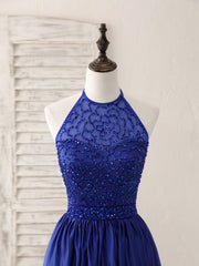 Homecoming Dress 2026, Royal Blue Satin Beads Short Prom Dress Blue Homecoming Dress
