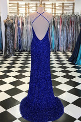 Design Dress, Royal Blue Sequin Mermaid Prom Dress Formal Evening Dresses
