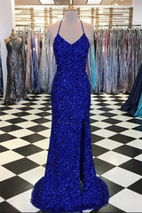 Prom Outfit, Royal Blue Sequin Mermaid Prom Dress Formal Evening Dresses