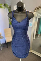 Party Dress For Girl, Royal Blue Spaghetti Strap Short Hoco Dress Tight