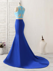 Prom Dress Shop, Royal Blue Two Pieces Satin Long Prom Dress, Blue Evening Dress