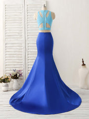 Prom Dress Prom Dress, Royal Blue Two Pieces Satin Long Prom Dress, Blue Evening Dress