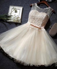 Prom Dress Styles, Cute Champagne A Line Lace Short Prom Dress, Homecoming Dress