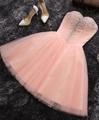 Bridesmaid Dresses Cheap, Pink A Line Sweetheart Neck Short Prom Dress, Homecoming Dresses