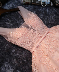 Prom Dress Boho, Pink V Neck Tulle Lace Short Prom Dress, Homecoming Dresses