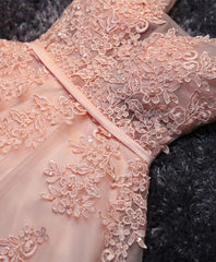 Prom Dress Outfits, Pink V Neck Tulle Lace Short Prom Dress, Homecoming Dresses