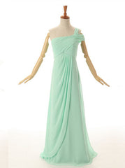 Formal Dresses For Wedding Guests, A-Line One Shoulder Floor Length Mint Green Bridesmaid Dress