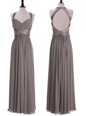 Bridesmaid Dresses Winter Wedding, Elegant Halter A-Line Floor Length Grey Bridesmaid Dress